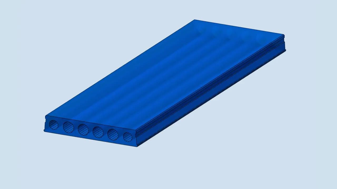 A hollowcore slab. The voids run the length of the unit, taking weight out of the floor and leaving a route for services.