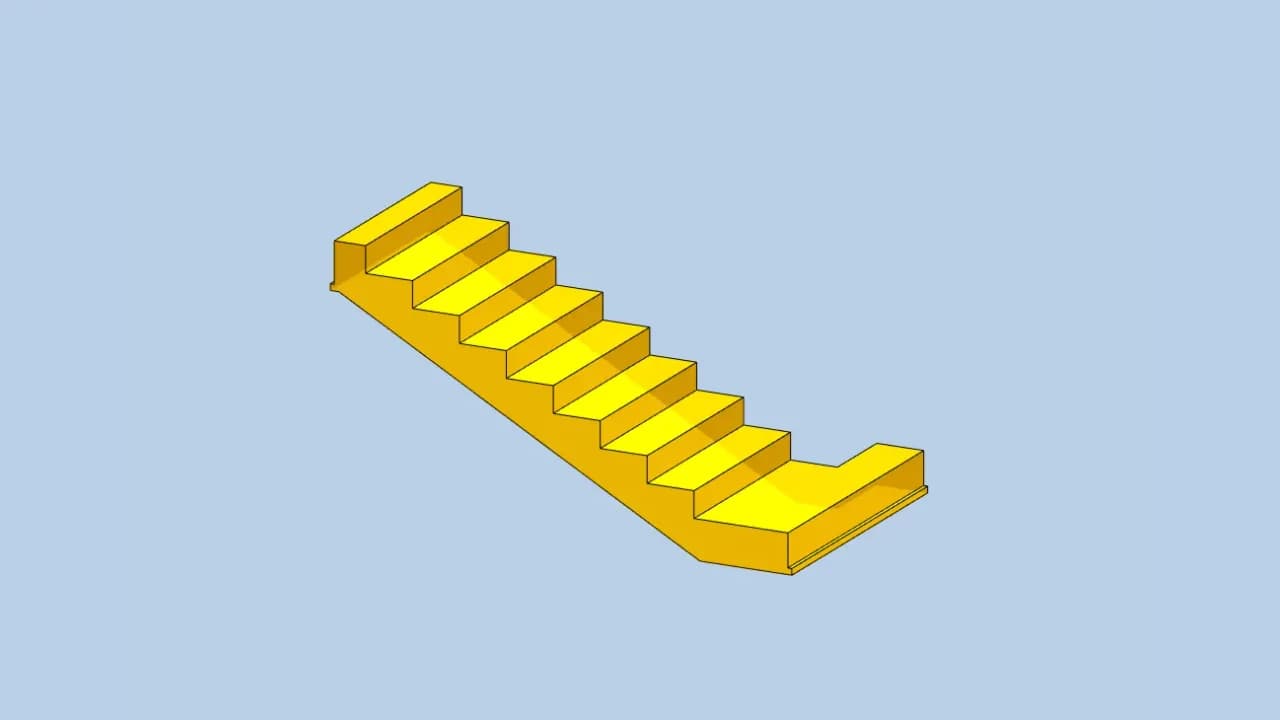 A stair flight cast in one piece, treads and risers together, and craned into position as a single unit.